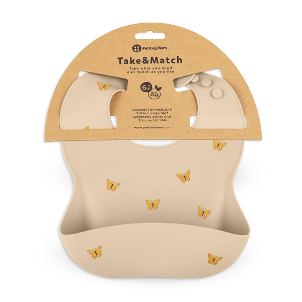 PETITE&MARS Szilikon előke Take&Match Sand Butterflies 6m+ -(706718)