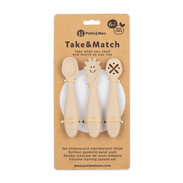 PETITE&MARS Szilikon gyakorló kanál szett 3 db Take&Match Desert Sand 6m+ (721818)