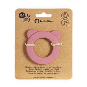 PETITE&MARS Beary Szilikon rágóka csörgővel Dusty Rose 0m+ -713820