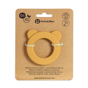 PETITE&MARS Beary Szilikon rágóka csörgővel Intense Ochre 0m+ -713819