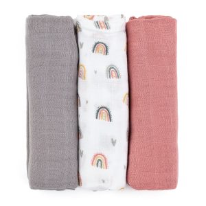 PETITE&MARS Bambusz muszlin 3db-os pelenka szett Moussy Rose Rainbows, 68 x 68 cm (415362)