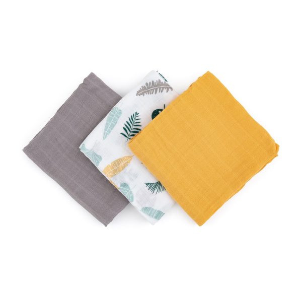 PETITE&MARS Bambusz muszlin 3db-os pelenka szett Moussy Ochre Leaves, 68 x 68 cm (415360) - Image 2