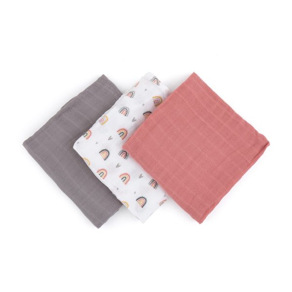 PETITE&MARS Bambusz muszlin 3db-os pelenka szett Moussy Rose Rainbows, 68 x 68 cm (415362) - Image 2