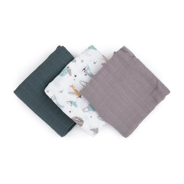 PETITE&MARS Bambusz muszlin 3db-os pelenka szett Moussy Grey Planes, 68 x 68 cm (415361) - Image 2
