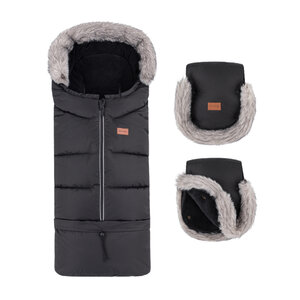 PETITE&MARS Téli szett Arctic 4in1 bundazsák + kézmelegítő kesztyű babakocsira Furry Forever Black