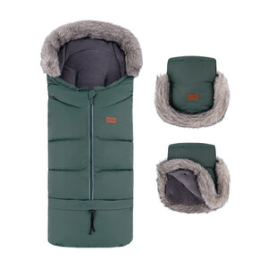PETITE&MARS Téli szett Arctic 4in1 bundazsák + kézmelegítő kesztyű babakocsira Furry Veritable Khaki